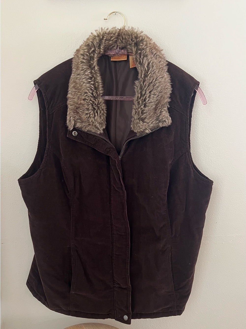 Women's Brown Faux-Fur Collar Vest